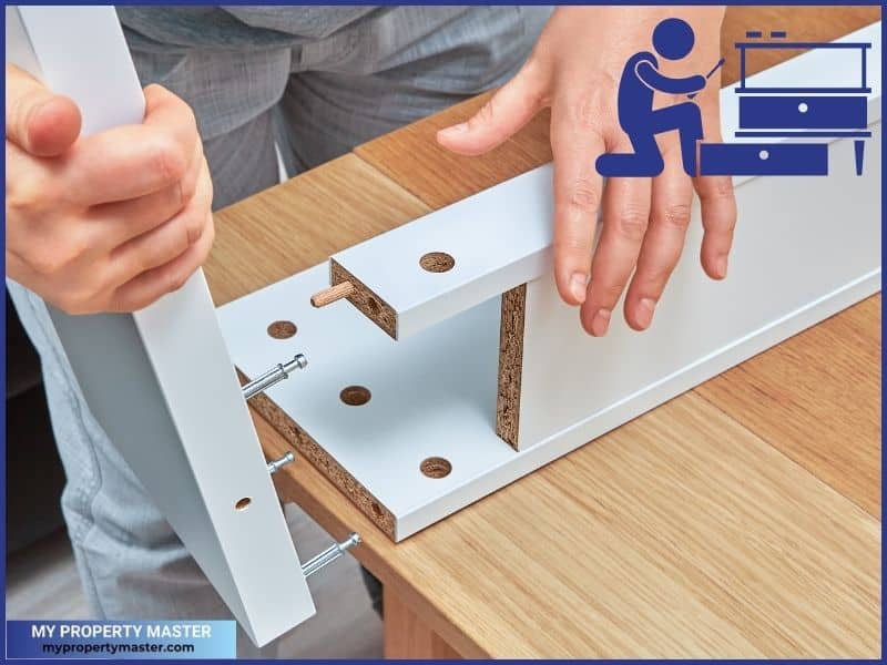Furniture assembler connects parts of a table, furniture assembly