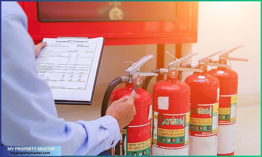 Engineer inspection of Fire extinguisher and fire hose