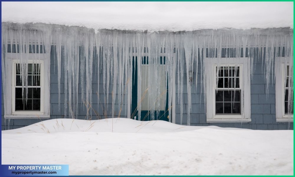 Icicles hanging from ice dam roof