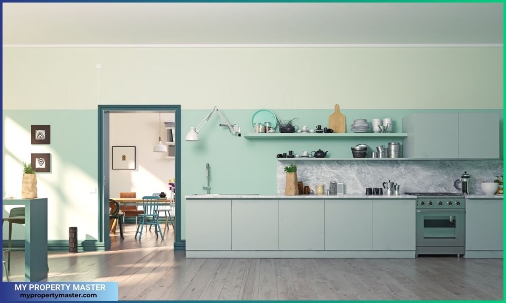 Blueish kitchen interior