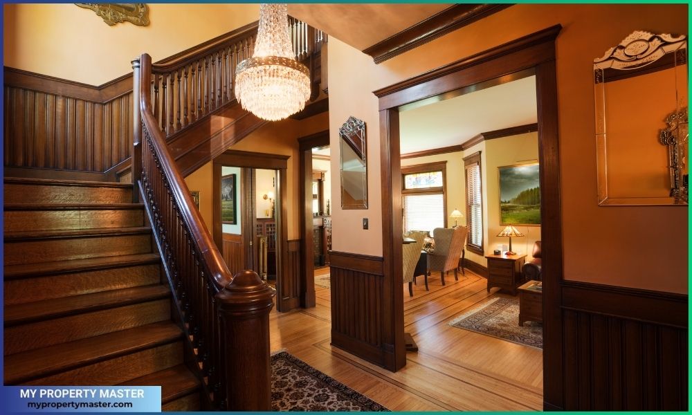 Entryway Foyer and Staircase of Restored Renovated Victorian Home Interior