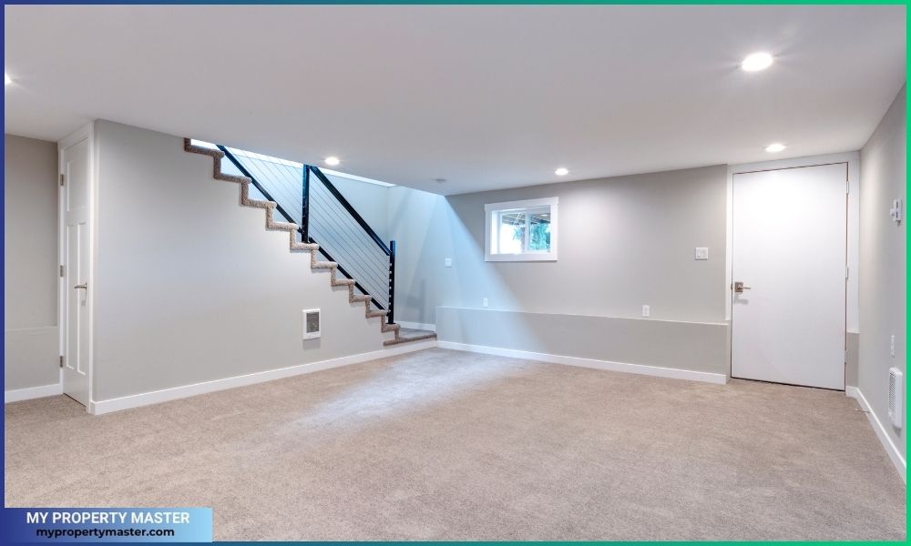 Light spacious basement area with staircase